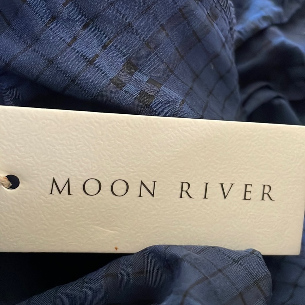 Navy blue dress shirt, size medium, moon river.